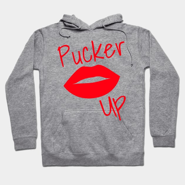 Pucker Up. Kiss Me. Hot Lips. Funny Fashion and Makeup Quote. Red Hoodie by That Cheeky Tee